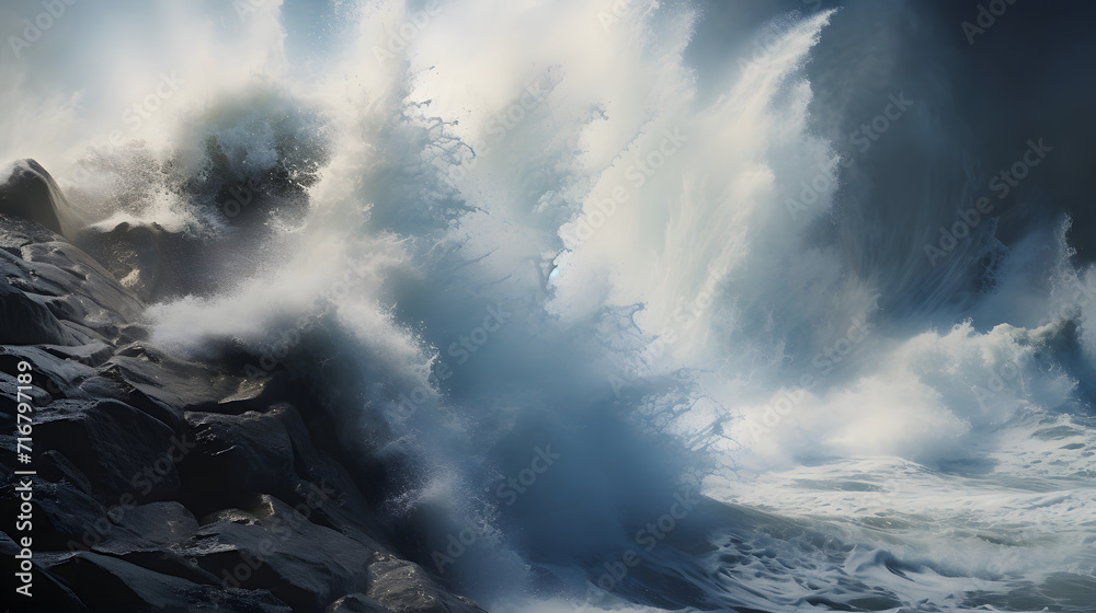 Obraz premium Huge ocean wave, sea water background in rough conditions