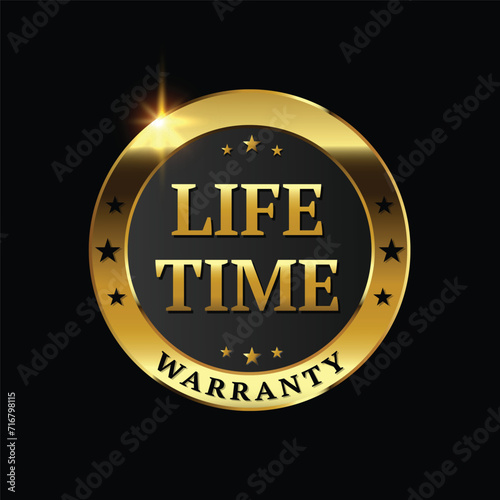 lifetime warranty logo with golden shield and golden ribbon.Vector illustration.