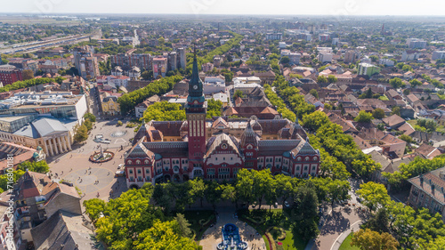 The aerial drone view of city Subotica, Serbia