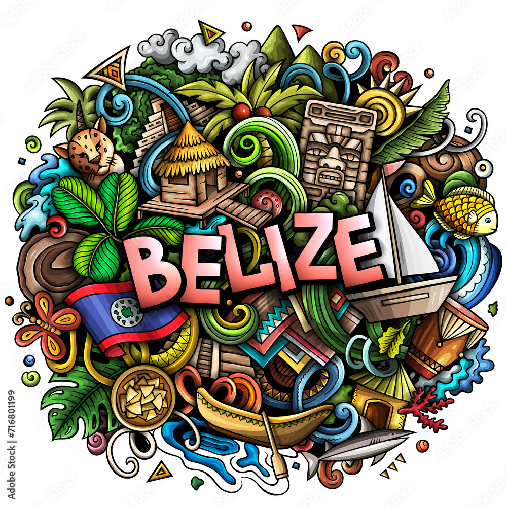 Belize word doodle cartoon illustration