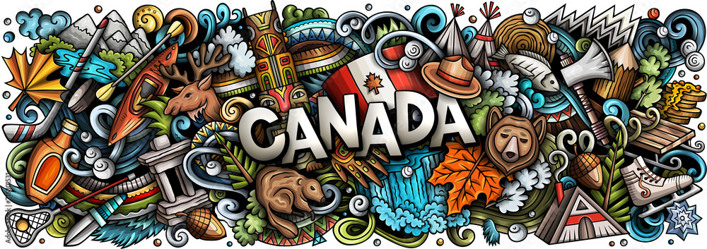Canada lettering cartoon banner design