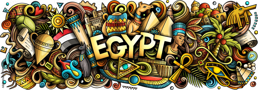 Fototapeta premium Egypt lettering cartoon banner