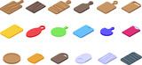 Chopping board icons set isometric vector. Wooden cutting. Wood plank