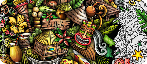 Hawaii detailed cartoon banner design