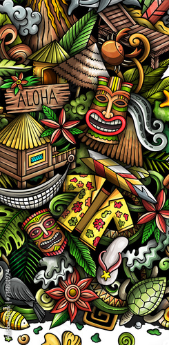 Hawaii detailed cartoon banner design