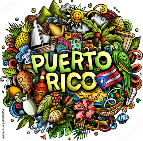 Puerto Rico text lettering cartoon illustration
