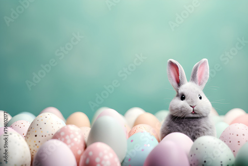 Easter with Easter eggs and bunnies with space for text