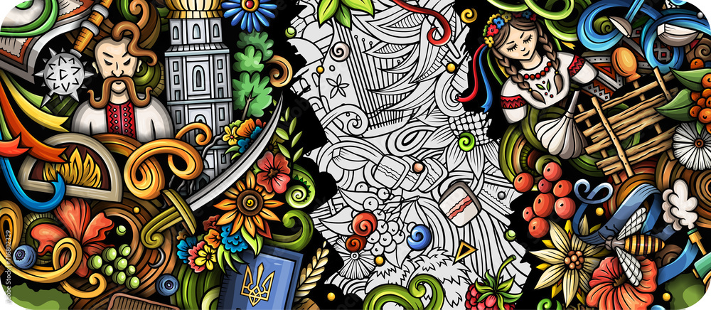 Ukraine doodle cartoon banner design