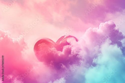 Experience the charm of Valentine Day through a vivid, colorful heart set against the cloud-filled sky, forming an abstract pink background