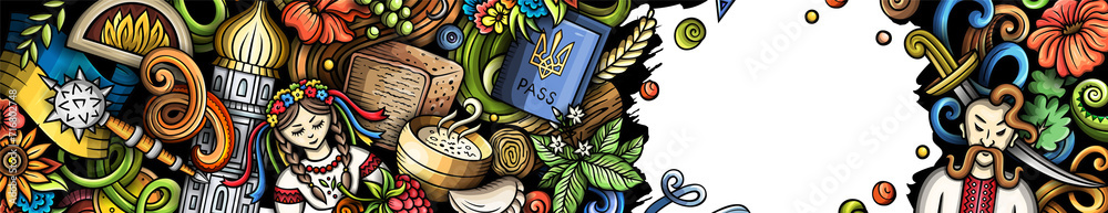 Obraz premium Ukraine doodle cartoon banner design
