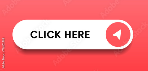 Click here web buttons with hand cursor. Set of action button with arrow pointer. Click button. Modern action button mouse click symbol. Computer mouse click cursor or Hand pointer symbol.