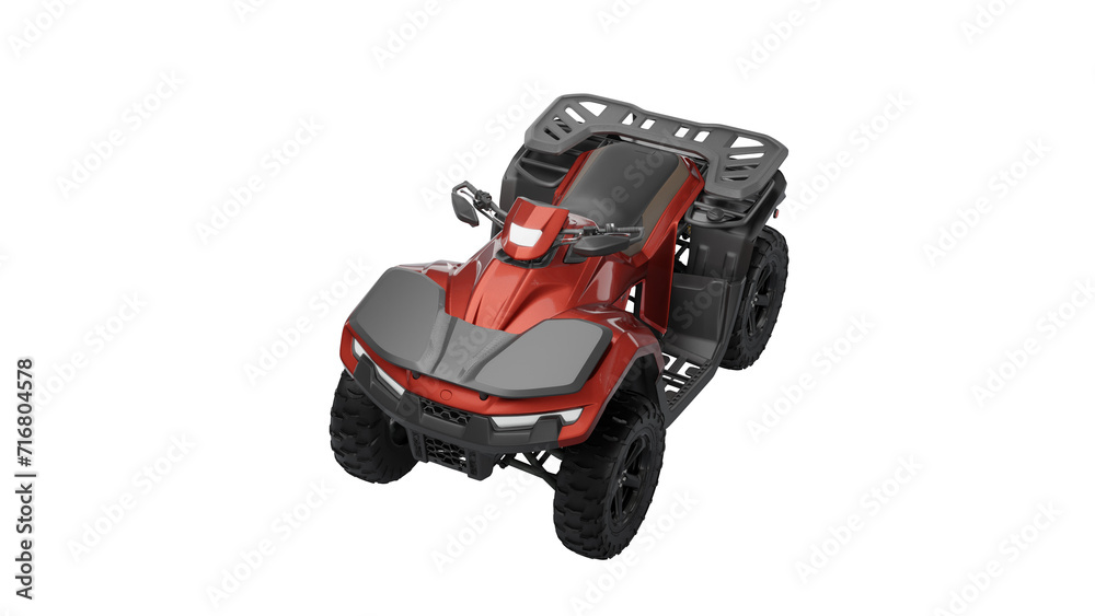 A generic red ATV. All-Terrain-Vehicle rendering, top down perspective. 3D Render.