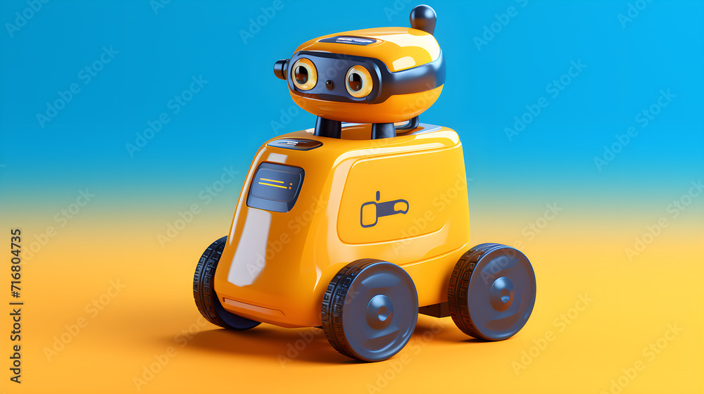 Obraz premium Cartoon illustration of an efficient delivery robot on a blue isolated background