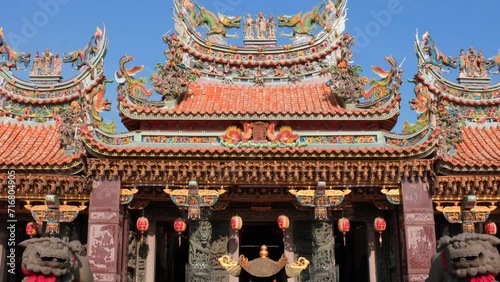 Chinese temple wide angle into the sky Lanterns in Chinese new year day