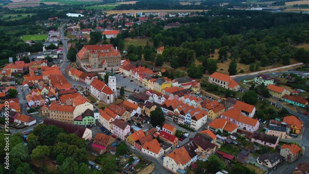 Aerial view of the city Horsovsky Tyn in the czech republic on a cloudy day in late Spring Aerial view of the city Horsovsky Tyn in the czech republic on a cloudy day in late Spring