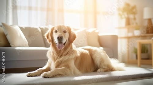 Golden retriever dog in the living room.