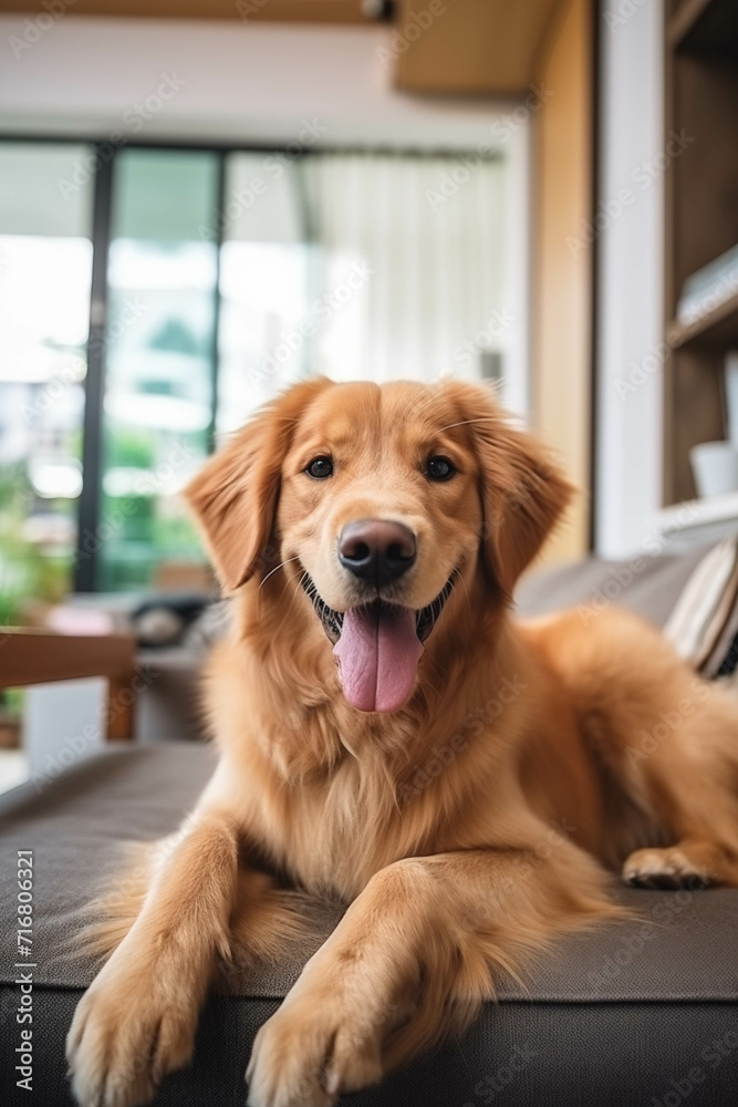 Golden retriever dog in the living room.
