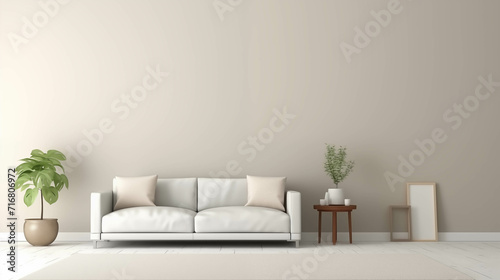 A white-toned living room with a sofa and plants. © S photographer