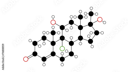 fluoxymesterone molecule, structural chemical formula, ball-and-stick model, isolated image anabolic steroid