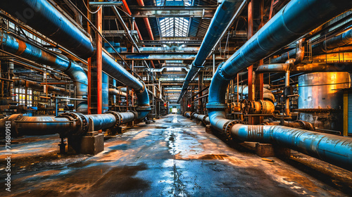 Industrial Factory with Steel Pipes: Pipeline Network and Equipment in a Plant Setting © Jahid