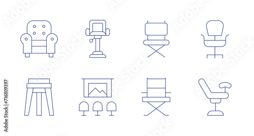 Chair icons. Editable stroke. Containing armchair, stool, chair, foldingchair, directorchair, gynecologicalchair. photo