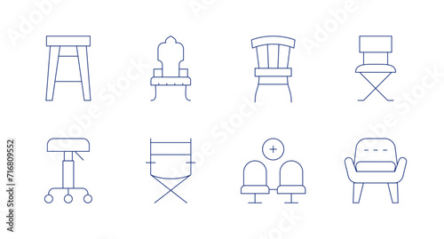 Chair icons. Editable stroke. Containing barstool, stool, chair, foldingchair, armchair.