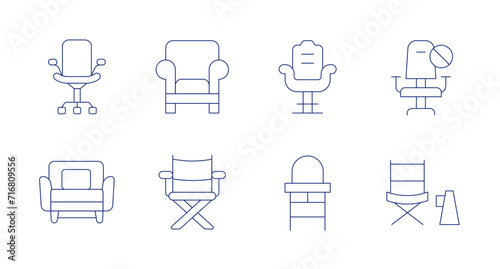 Chair icons. Editable stroke. Containing chair, babychair, directorchair, armchair, loungechair. photo