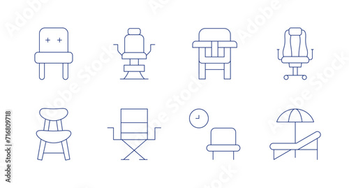 Chair icons. Editable stroke. Containing chair, directorchair, babychair, waitingroom, gamingchair, deckchair. photo