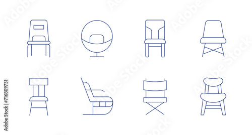 Chair icons. Editable stroke. Containing chair, rockingchair, directorchair.