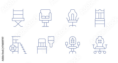 Chair icons. Editable stroke. Containing directorchair, lifeguardchair, chair, gamingchair, deskchair. photo