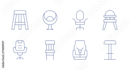 Chair icons. Editable stroke. Containing stool  armchair  modernchair  chair  officechair  babychair  barstool.