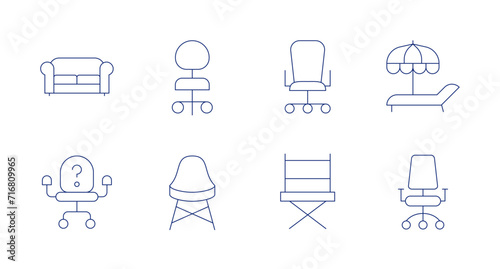 Chair icons. Editable stroke. Containing sofa, vacancy, officechair, chair, deckchair, directorchair. photo