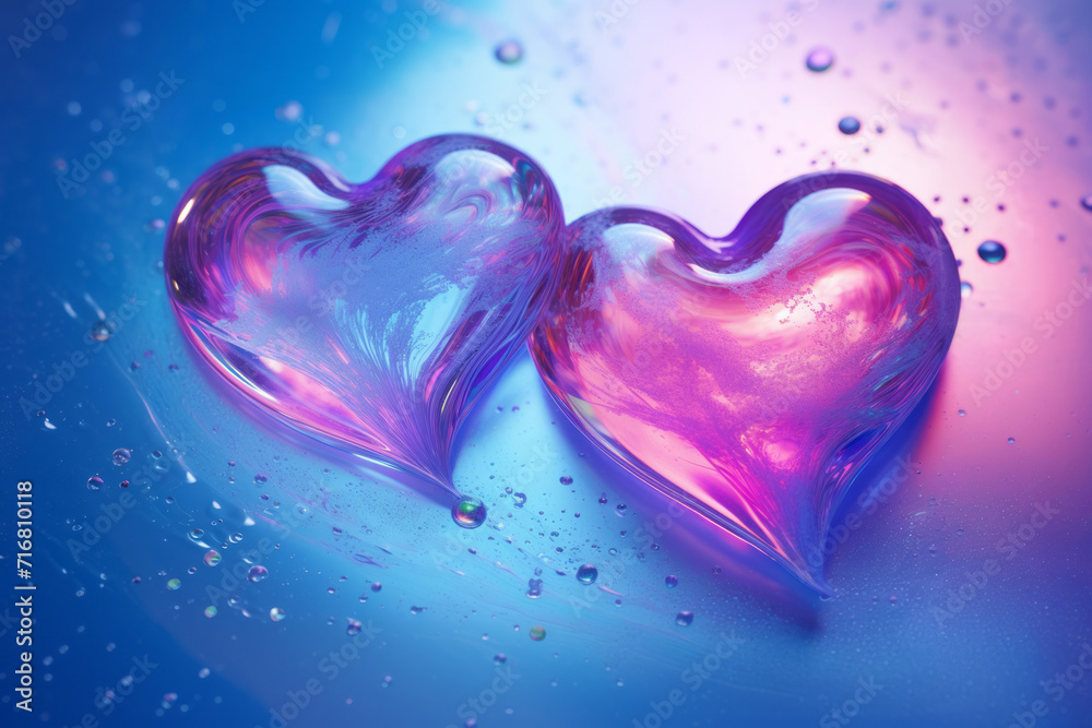 Abstract background made of two hearts. Liquid gel texture. Valentine's day concept.