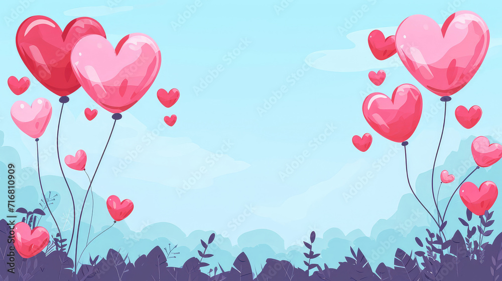 View of love balloons flying in the blue sky
