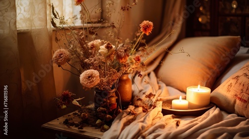 Cozy Candlelit Corner with Delicate Dried Flowers