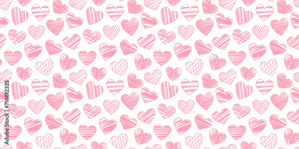 Pink heart pattern background hand drawn textured hearts, vector valentine day wallpaper design Pink heart pattern background hand drawn textured hearts, vector valentine day wallpaper design