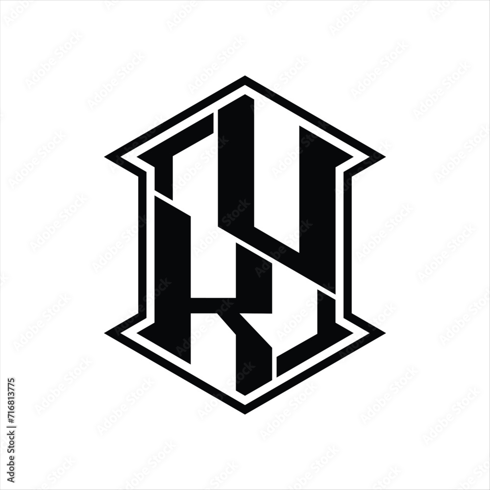 UK Logo monogram hexagon shield shape up and down with sharp corner isolated style design UK Logo monogram hexagon shield shape up and down with sharp corner isolated style design