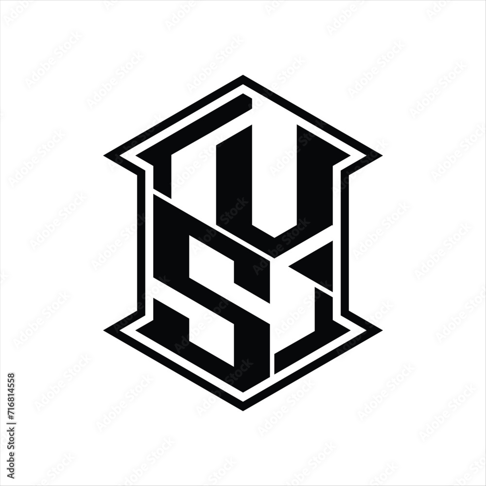 VS Logo monogram hexagon shield shape up and down with sharp corner isolated style design VS Logo monogram hexagon shield shape up and down with sharp corner isolated style design