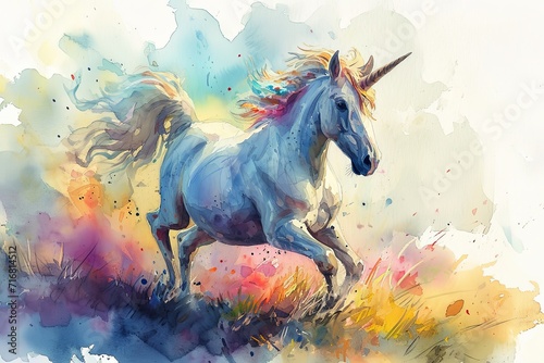 Watercolor Cute rainbow Pegasus unicorn horse illustration isolated on white background