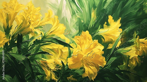 Lush Yellow Daylilies in Artistic Brushwork photo