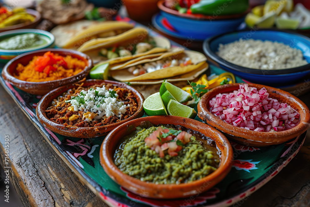 Traditional dishes like mole poblano, chiles en nogada, or cemitas
