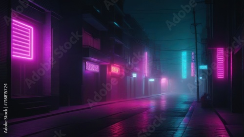 Dark street  night smog and smoke neon light. Dark background of the night city  ray of light in the dark. Gloomy dark background.  generative  ai.