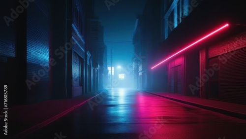 Dark street, night smog and smoke neon light. Dark background of the night city, ray of light in the dark. Gloomy dark background. generative, ai.