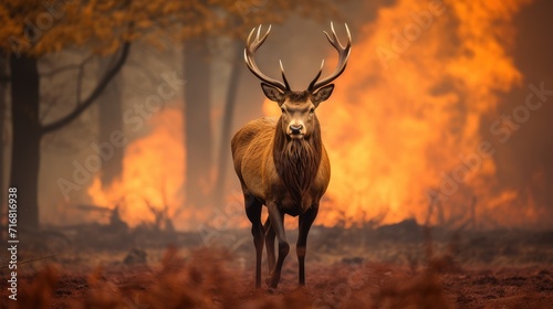 Canvas-taulu Against all odds, a deer forges ahead, its spirit unbroken by the raging fire