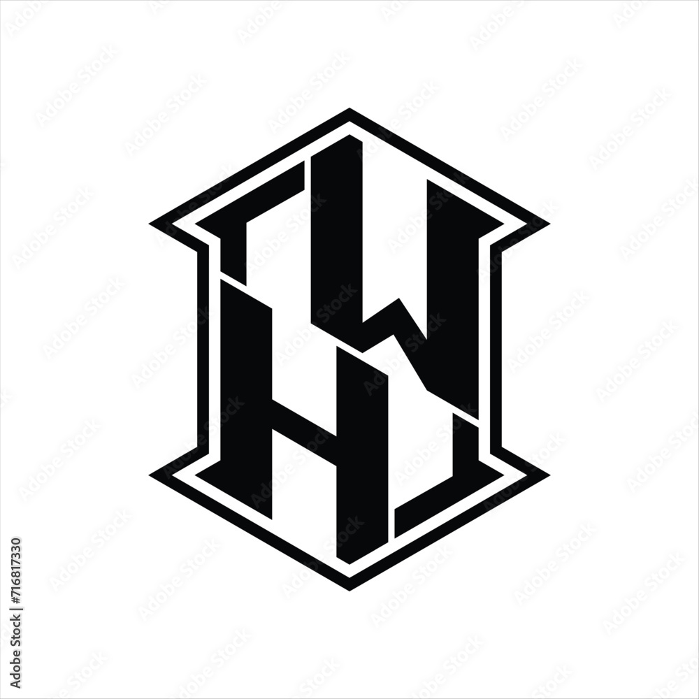 WH Logo monogram hexagon shield shape up and down with sharp corner ...