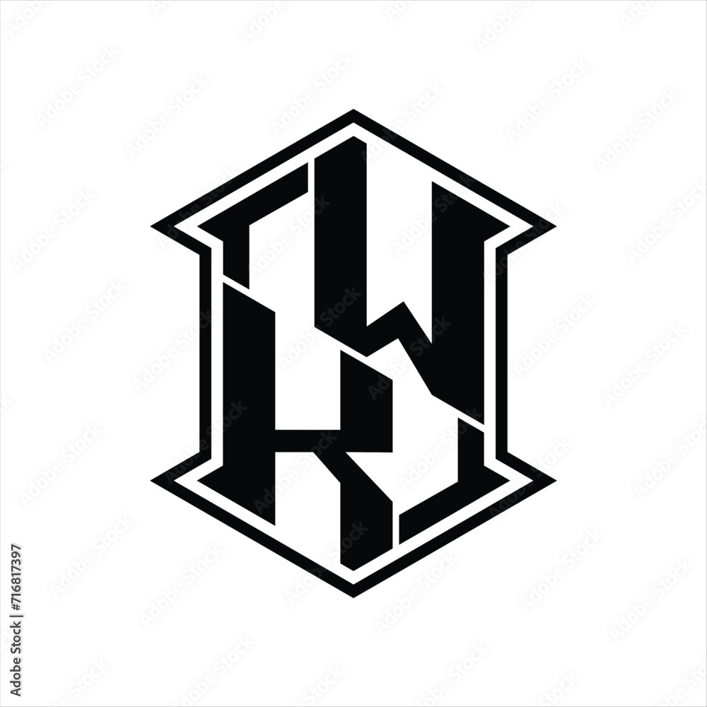 WK Logo monogram hexagon shield shape up and down with sharp corner isolated style design WK Logo monogram hexagon shield shape up and down with sharp corner isolated style design