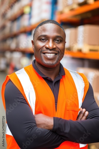 With a composed stance, the warehouse worker oversees the seamless flow of goods within the warehouse.