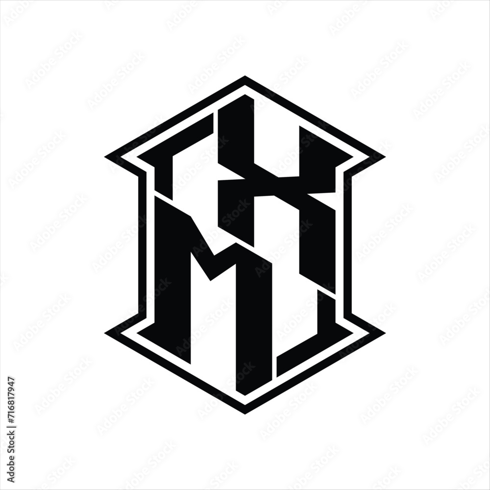 XM Logo monogram hexagon shield shape up and down with sharp corner isolated style design XM Logo monogram hexagon shield shape up and down with sharp corner isolated style design