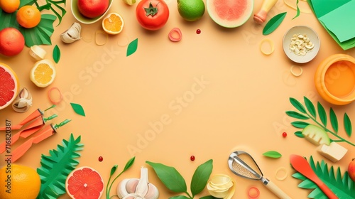 illustrations of handcraft paper made a background with text space for food business,