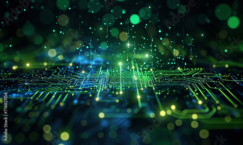 Quantum computer technologies background blue and green colour